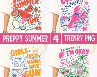 Preppy Summer PNG Bundle, Coastal Beach Vibes Sweet Summer Lobster Lover Girls Wanna Have Sun Tequila Funny Vacation Cute Sublimation