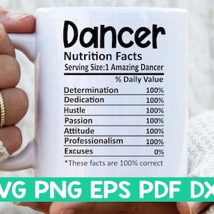 Danseur Nutrition Facts svg, Dancer Nutritional Facts svg, Dancer shirt svg, Gift for Dancer svg, Dancer cut file svg, Mug svg file