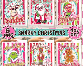 Preppy Snarky Christmas PNG, Funny Sarcastic Holiday Santa, Striped Retro