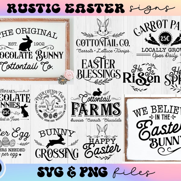 Rustic Easter SVG Bundle, Happy Easter svg, Farmhouse Easter svg, Rustic sign svg, Bunny Kisses Easter Wishes svg, Cottontail Candy Co svg