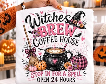 Witches Brew Coffee House PNG, Spooky Coffee, Coquette Halloween Witch