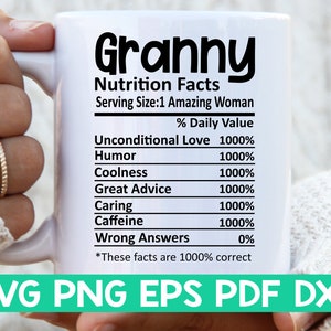 Grandma Nutrition Facts svg, Grandma Nutritional Facts svg, Grandma shirt svg, Gift for Grandma svg, Grandma cut file svg, Mug svg file