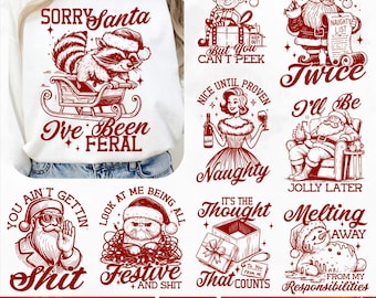 Sarcastic Christmas SVG Bundle, Trendy Funny Christmas svg, Adult Humor Raccoon svg, Sorry Santa I've Been Feral svg, Snarky Humor svg