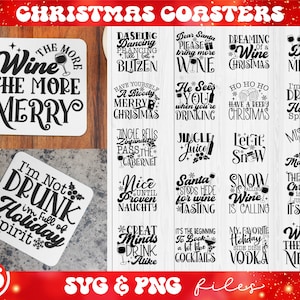Weihnachten Untersetzer SVG Bundle, lustige Trink Zitate svg, Weihnachtswein Untersetzer svg, The More Wine The More Merry svg