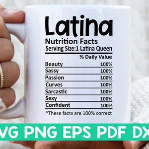 Latina Nutrition Facts svg, Latina Nutritional Facts svg, Latina shirt svg, Gift for Latina Queen svg, Latina cut file svg, Mug svg file