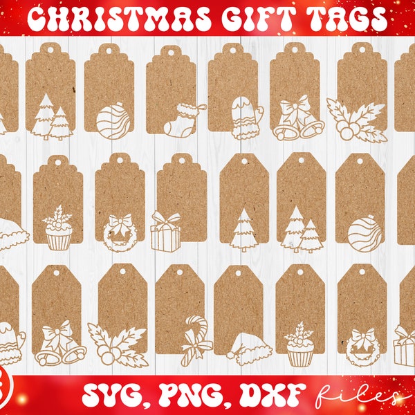 Christmas Gift Tags SVG Bundle, Ghristmas Tags svg, Tags Template, Christmas Gift Tag cut file and laser cut file