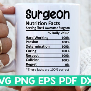 Chirurg voeding feiten svg, chirurg voedingsfeiten svg, chirurg shirt svg, cadeau voor chirurg svg, chirurg gesneden bestand svg, mok svg-bestand