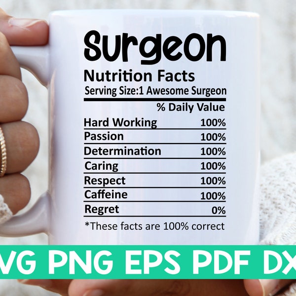 Surgeon Nutrition Facts svg,Surgeon Nutritional Facts svg,Surgeon shirt svg,Gift for Surgeon svg,Surgeon cut file svg,Mug svg file