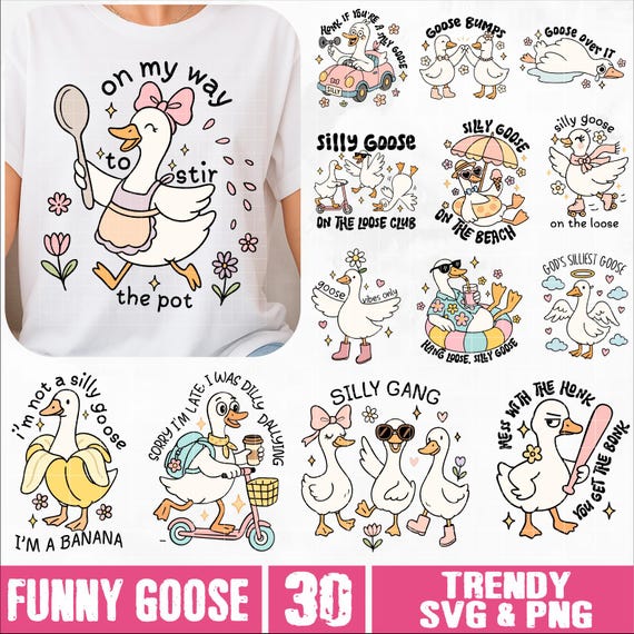 Funny Goose SVG PNG Bundle, Snarky Goose Retro Humor svg, Sassy Animal Silly Goose png, Funny Animal Meme Aesthetic svg, Trendy Sublimation