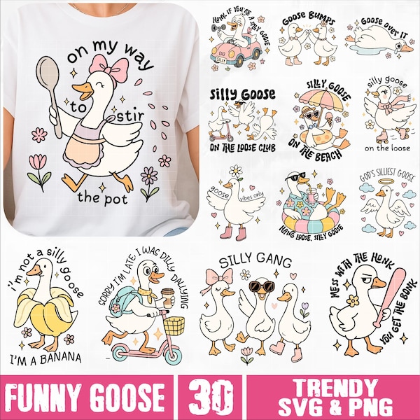Funny Goose SVG PNG-bundel, Snarky Goose Retro Humor svg, Sassy Animal Silly Goose png, Funny Animal Meme esthetische svg, trendy sublimatie