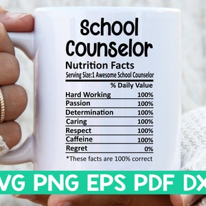 Conseiller scolaire Nutrition Facts svg, Conseiller scolaire Nutritional Facts svg, Conseiller chemise svg, Cadeau pour conseiller svg, Conseiller coupé fichier