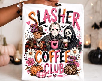 Slasher Coffee Club PNG, Horror Movie Coffee, Spooky Halloween Coffee Lover
