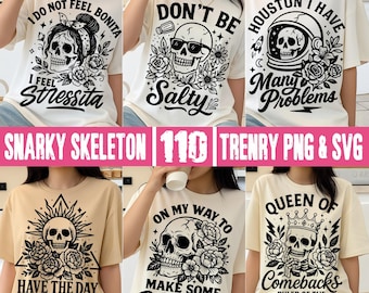 Bundle PNG SVG squelette sarcastique, tête de mort sarcastique png à la mode, énervé squelette humour attitude citation PNG, sarcasme rétro impertinent drôle sublimation