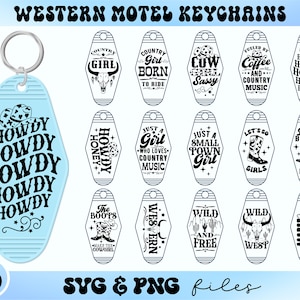 Pacote SVG de chaveiro de motel ocidental, chaveiro de hotel country svg, chaveiro Howdy svg, ditado country svg, apenas uma garota de cidade pequena svg