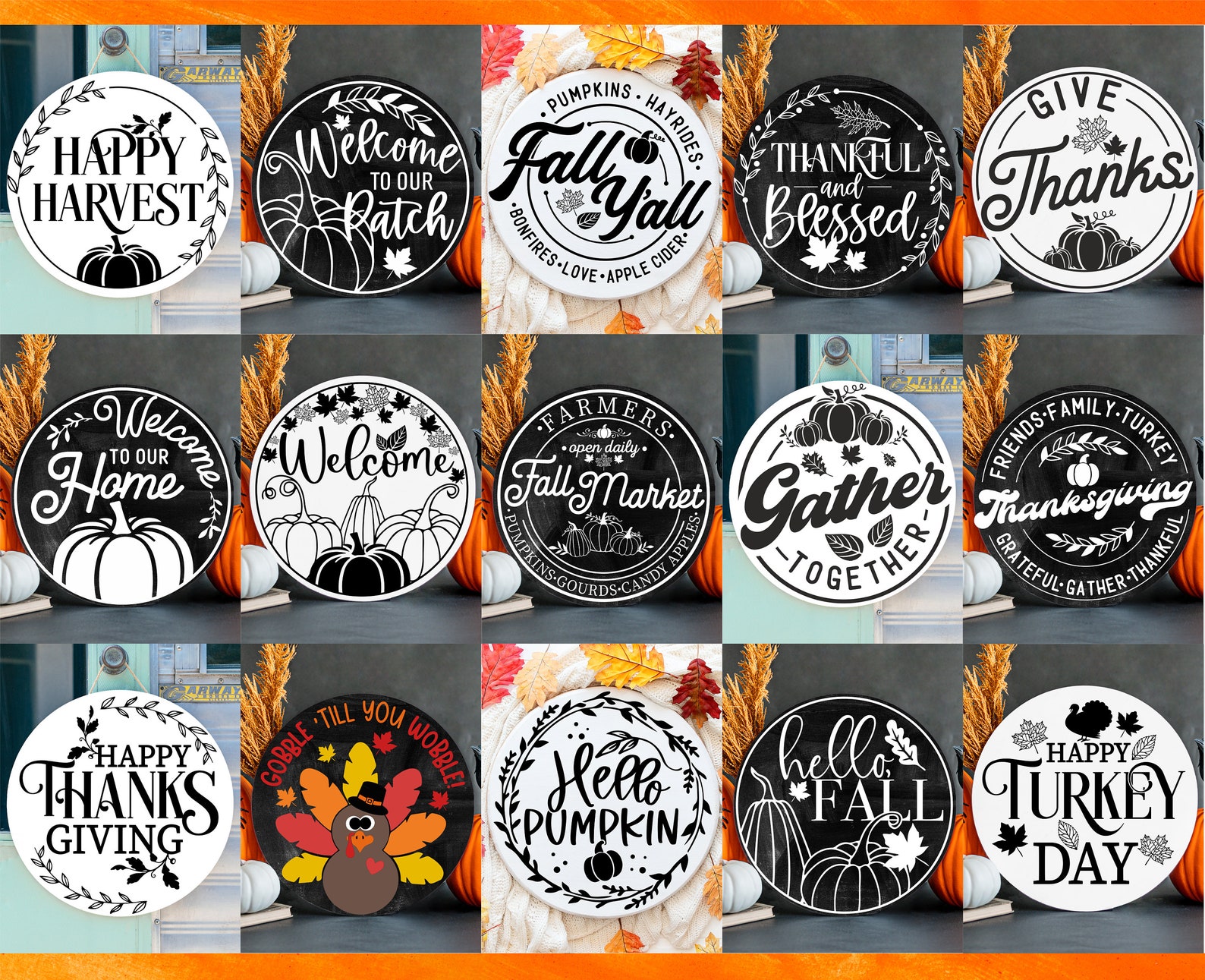 Fall Round Sign Svg Bundle Thanksgiving Round Door Hanger Etsy