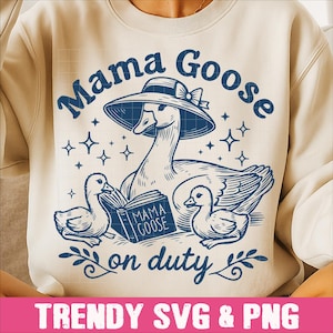 Mamá ganso de guardia SVG PNG, Ganso lindo SVG, Mamá divertida PNG, Día de la Madre SVG, Ganso floral PNG, Casa de campo retro SVG, Mamá de campo PNG