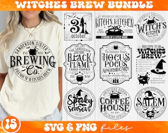 Streghe Brew SVG Bundle, Black Flame Candle svg, Halloween Witch svg, Witch Hat svg, Funny Halloween svg