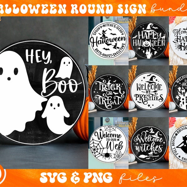 Halloween Round Sign svg Bundle, Halloween Round Door Hanger svg, Halloween Circle sign svg, Fall Round Porch sign svg