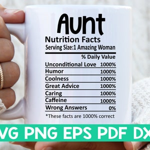Tante Nutrition Facts svg, Tante Nutritional Facts svg, Tante chemise svg, Cadeau pour tante svg, Tante coupe fichier svg, Tasse svg fichier Svg bundles pour cricut