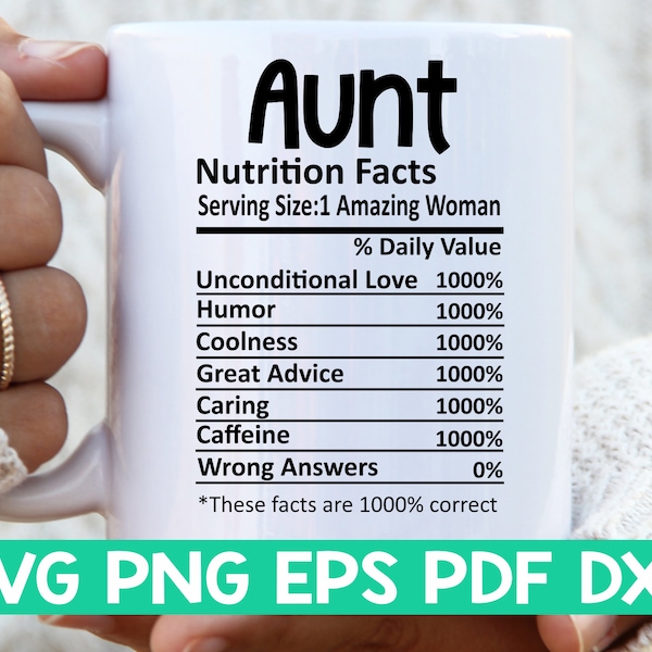 Aunt Nutrition Facts svg,Aunt Nutritional Facts svg,Aunt shirt svg,Gift for Aunt svg,Aunt cut file svg,Mug svg file Svg bundles for cricut