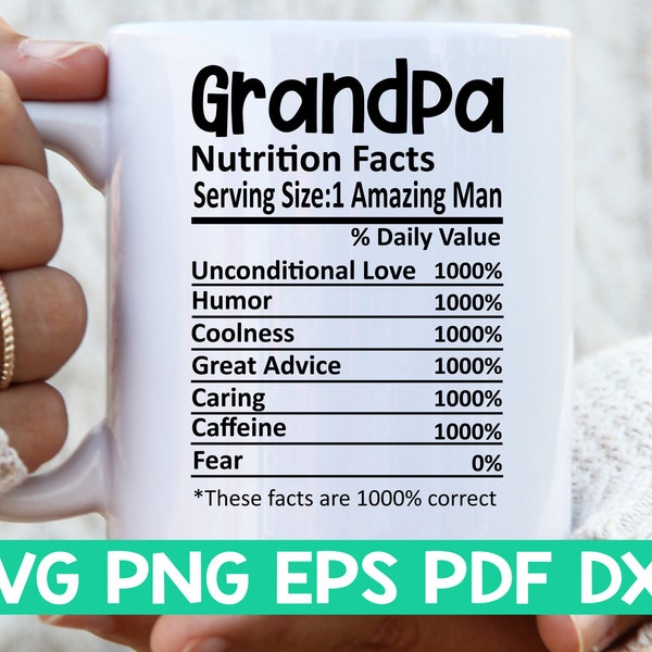 Grandpa Nutrition Facts svg,Grandpa Nutritional Facts svg,Grandpa shirt svg,Gift for Grandpa svg,Grandpa cut file svg,Mug svg file