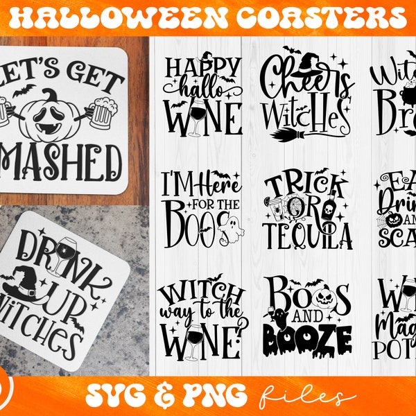 Halloween Coaster SVG Bundle, Funny Wine Quotes svg, Halloween Drinking Coasters svg, Happy Hallo Wine svg