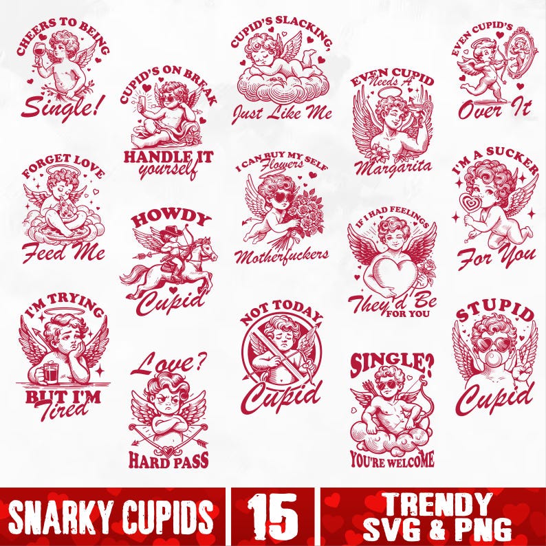 Snarky Cupid SVG-bundel, Retro Sarcastic Vday SVG, Trendy Funny Cupid SVG, Sassy Cupid Valentijnsdag SVG, Adult Humor Vday SVG afbeelding 2