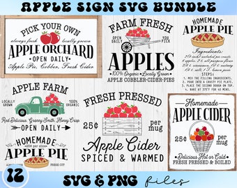 Apple Sign SVG Bundle, Fresh Apples Farm Svg Set, Farmers Market Apple Orchard Sign Svg, Fresh Pressed Apple Sider Svg, Apple Pie Svg file