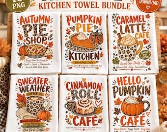 Fall Cafe Kitchen Towel PNG, Pumpkin Spice Coffee Autumn Baking PNG