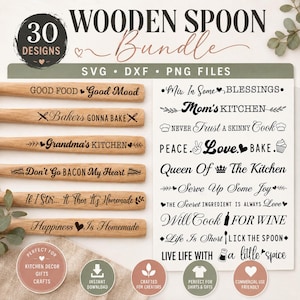 Wooden Spoon SVG Bundle, Spoon Handle Quotes svg, Funny Kitchen svg, Bakers Gonna Bake svg, Grandma's Kitchen svg