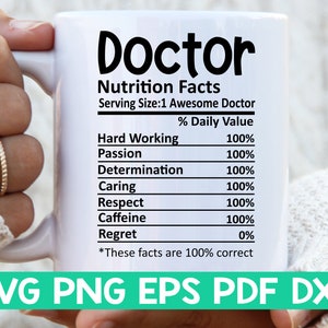 Docteur Nutrition Facts svg, Doctor Nutritional Facts svg, Doctor shirt svg, Gift for Doctor svg, Doctor cut file svg, Mug svg file