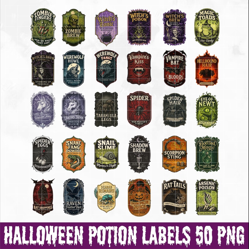 Halloween Potion Labels PNG Bundle, Spooky Witchcraft Stickers, Vintage ...