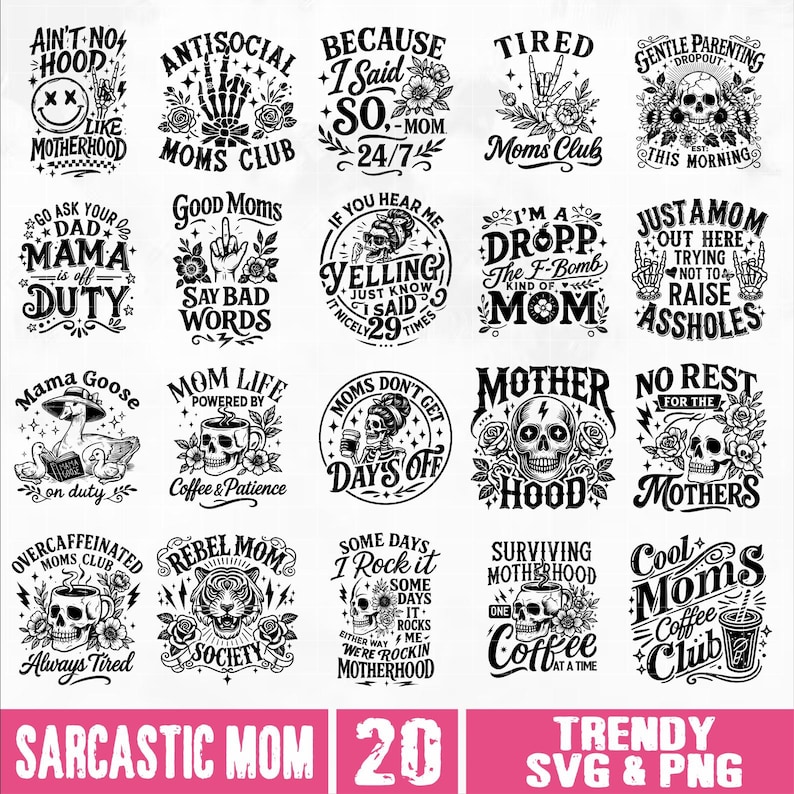 Sarcastic Mom SVG PNG Bundle, Funny Mom Life svg, Sassy Mom Shirt png, Trendy Mom Humor svg, Funny Mother's Day svg, Tired Moms Club svg image 2