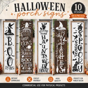 Halloween verandaskylt SVG-paket, Halloween verandaskyltar svg, Halloween hög dörrskylt svg, Halloween välkomstskylt svg