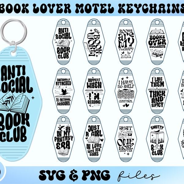 Book Lover Motel Keychain SVG Bundle, Reading Hotel Keychain svg, Trendy Keychain svg, In My Fantasy Era svg, Anti Social Book Club svg