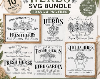Örtskylt SVG-paket, köksört-svg-set, färska örter bondgårdscitat-svg, bondgårdsdörrskylt-svg, kryddsvg-kit, örtträdgårds-svg-filer