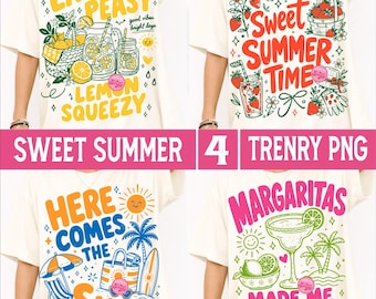 Sweet Summer PNG Bundle, Preppy Coastal Vibes Citrus Lemonade Strawberry Picnic Margaritas Sunshine Beach Day Cute Girly Summer