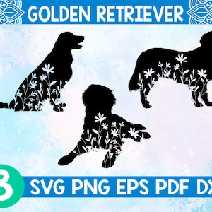 Floral Golden Retriever svg, Golden Retriever Hund svg, Golden Retriever Wildlflower svg, Golden Retriever mit Blume svg