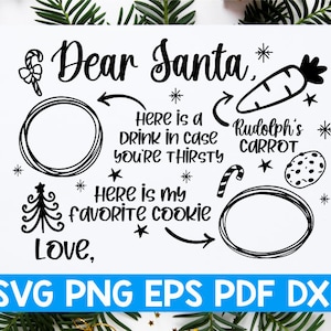 Caro Babbo Natale biscotti e vassoio del latte in formato svg, Fiocchi di neve in formato svg, Buon Natale in formato svg, File di taglio di Natale in formato svg, Doodle Tray Svg