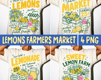 Lemons Farmers Market PNG Bundle, Lemonade Stand Fresh Picked Lemons Sweet Lemon Farm Summer Citrus Market Preppy Retro PNG