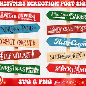 Kerst richting post tekenen SVG bundel, kerst directionele post teken SVG, kerst straatnaamborden SVG, vakantie staande teken SVG