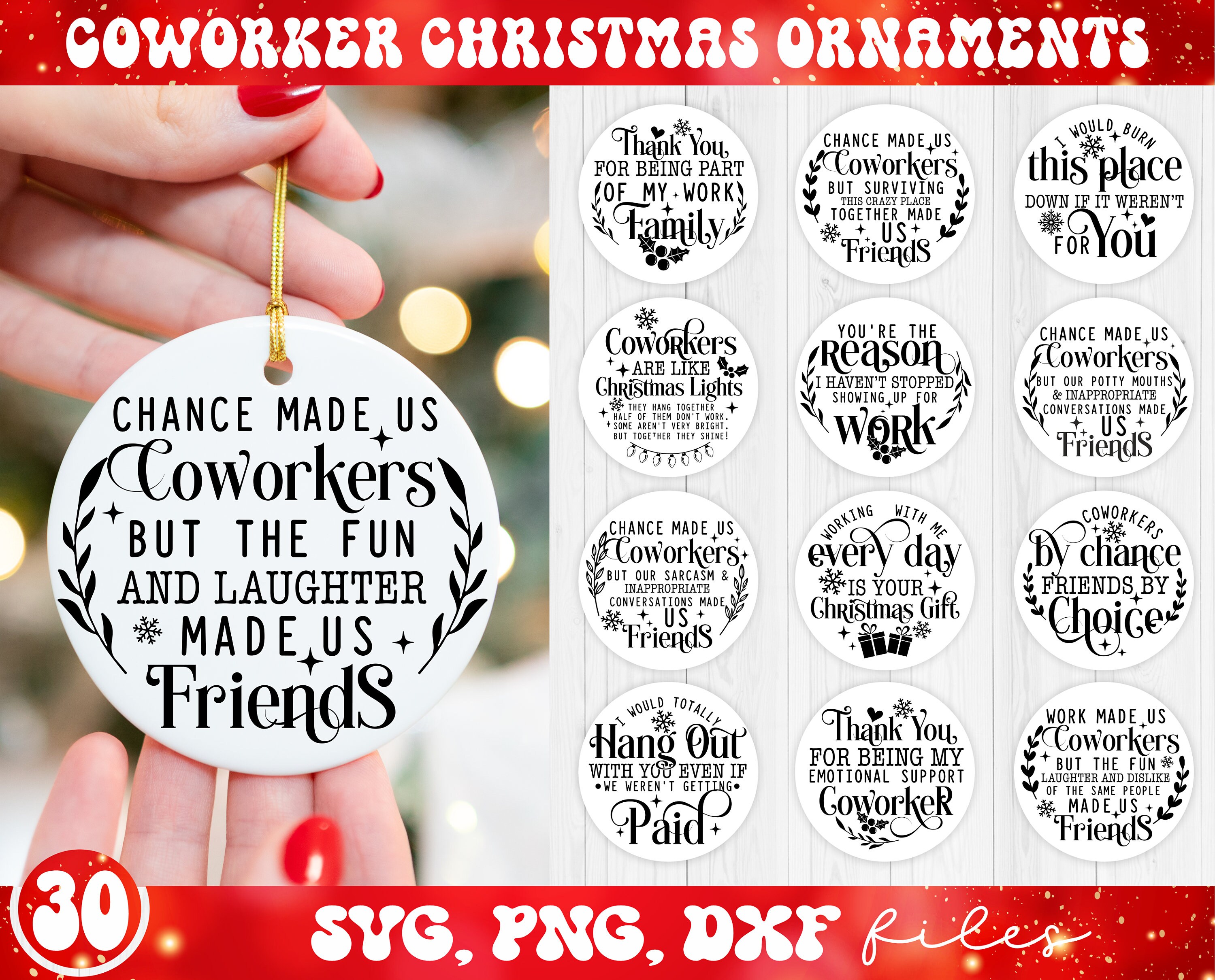 Coworker Christmas Ornaments SVG Bundle, Funny Coworker Gift svg, Chance Made Us Coworkers svg, Coworkers Are like Christmas Lights svg