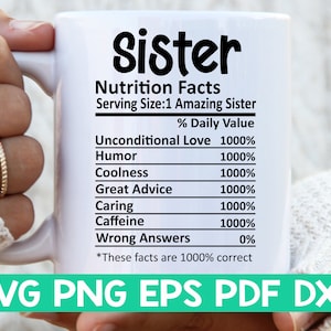 Sister Nutrition Facts svg, Sister Nutritional Facts svg, Sister shirt svg, Gift for Sister svg, Sister cut file svg, Mug svg file