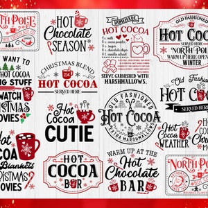 Varm choklad svg-paket, julskylt med varm choklad svg, Hot Cocoa Company svg, gammaldags varm choklad svg, varm choklad serveras här svg bild 2