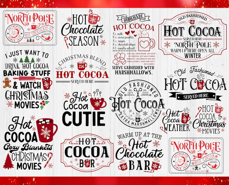 Varm choklad svg-paket, julskylt med varm choklad svg, Hot Cocoa Company svg, gammaldags varm choklad svg, varm choklad serveras här svg bild 2
