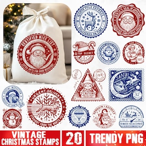 Paquete de sellos navideños PNG, sellos de Papá Noel de moda PNG, sellos divertidos de saco de Papá Noel PNG, sellos de North Pole Express PNG, entrega especial de Papá Noel PNG