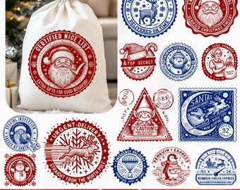 Christmas Stamp PNG Bundle, Trendy Santa Stamp png, Funny Santa Sack Stamp png, North Pole Express stamp Png, Santa's Special Delivery png