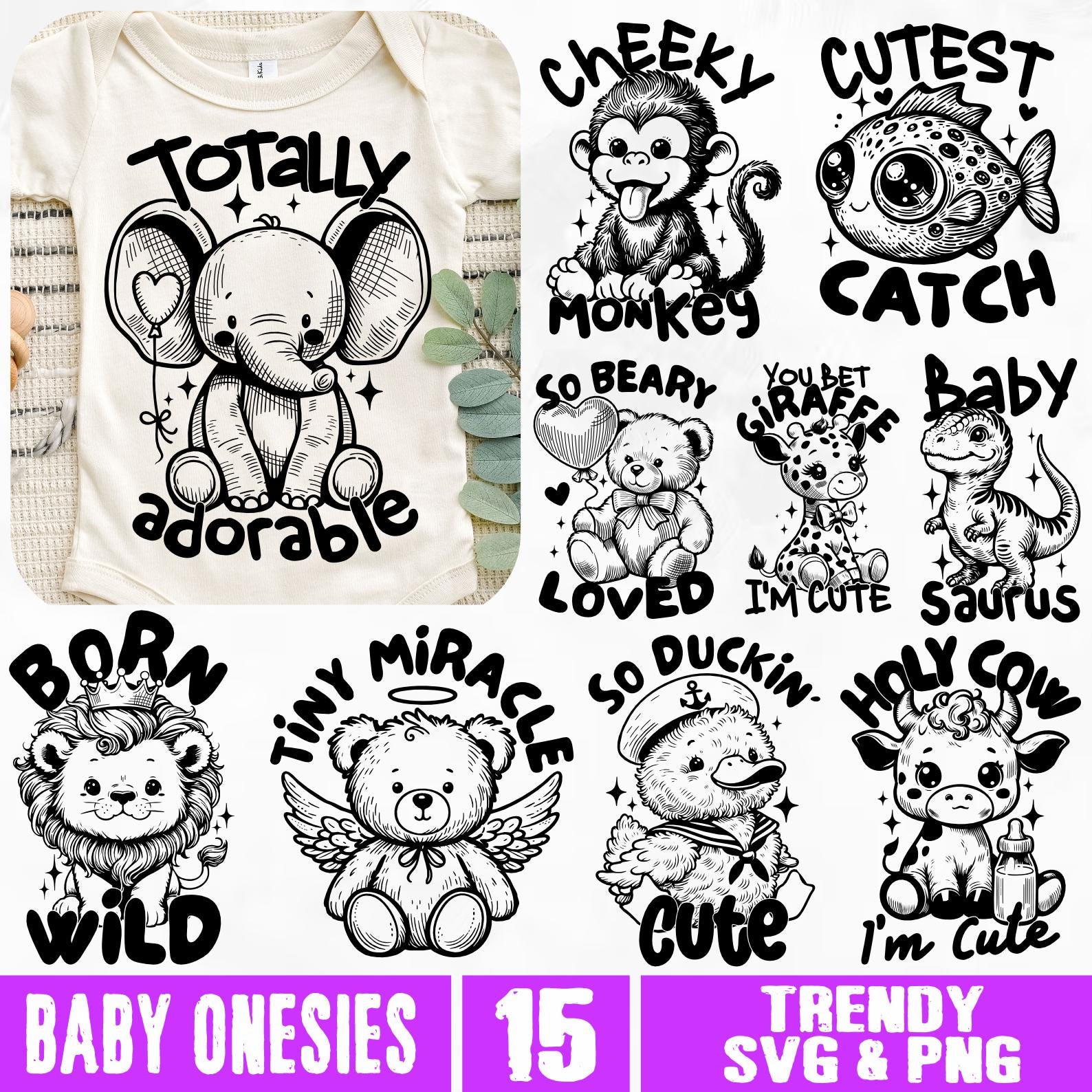 Baby Onesie SVG PNG Bundle, Funny Baby svg, Baby Shower svg, Newborn Bodysuit svg, Cute Baby Sayings svg, Adorable Baby svg, Baby Humor svg