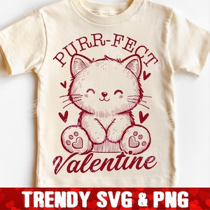 Purrfect Valentine Cat SVG PNG, svg tendance Vday pour tout-petits, svg de drôles de Saint-Valentin pour enfants, svg Kitty mignon, svg chat mignon pour tout-petits