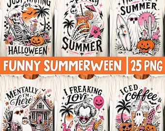 Funny Summerween PNG, Spooky Ghost Summer PNG, Skeleton Halloween Beach Iced Coffee Sublimation